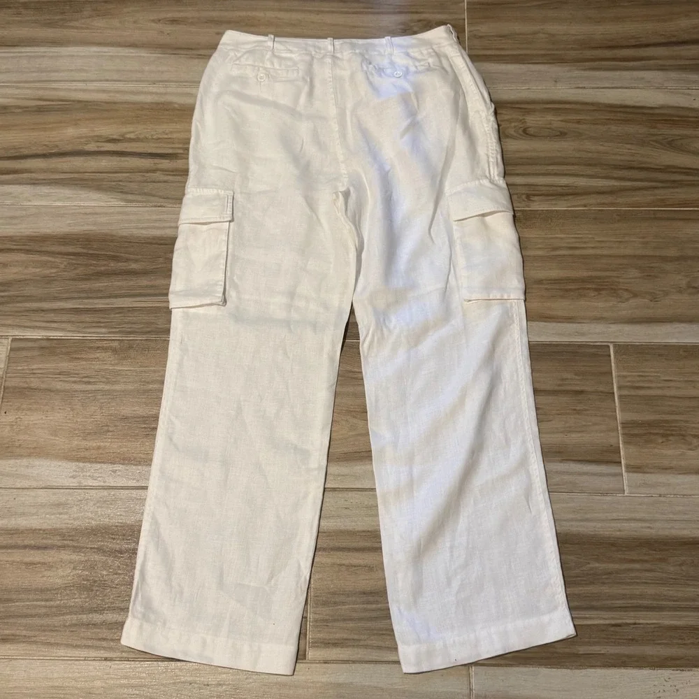 Island Company White 100% Linen Cargo Pants Mens Medium Resort Wear Straight Leg